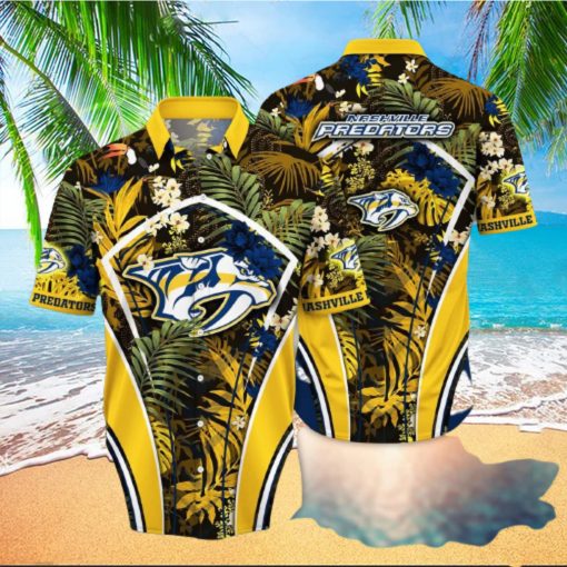 Summer Aloha NHL Nashville Predators Hawaiian Shirt Tropical Palm Leaves hawaiian shirt