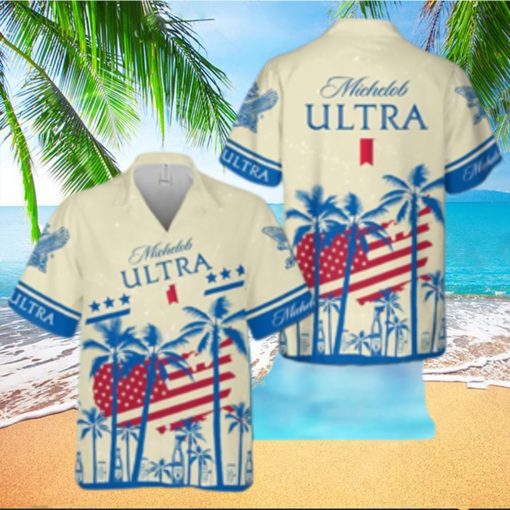 Summer Vibes Michelob Ultra Beer Hawaiian Shirt USA Flag Tropical Palm Tree