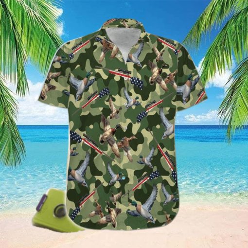 Suns Up Guns Up Duck Hunter Green Camo Pattern Unisex Hawaiian Shirts