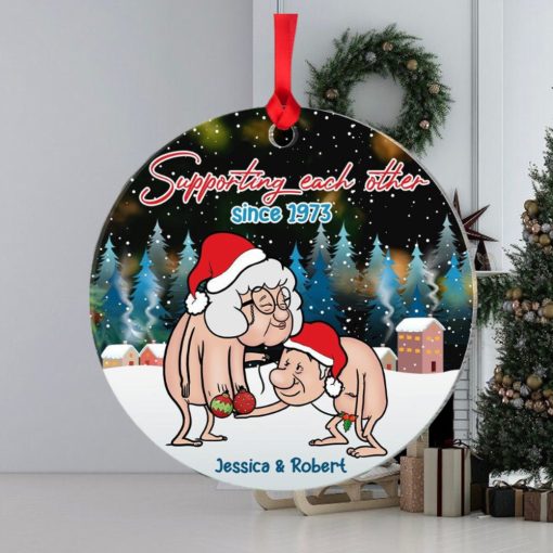 Supporting Each Other, Funny Old Couple Ornament, Personalized Acrylic Ornament, Gift For Christmas