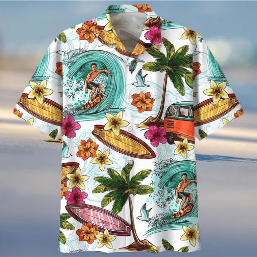 Surfing White Awesome Design Unisex Hawaiian Shirt