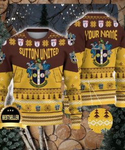 Sutton United Ugly Christmas Sweater Logo Custom Name Gift Fans