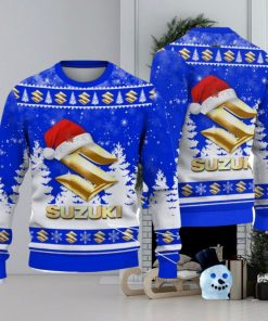 Suzuki Blue Logo Wearing Santa Hat Christmas Gift Ugly Christmas Sweater Christmas Gift Ideas