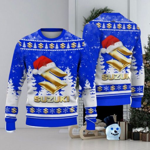 Suzuki Blue Logo Wearing Santa Hat Christmas Gift Ugly Christmas Sweater Christmas Gift Ideas