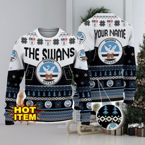 Swansea City FC Big Logo Custom Name 3D Ugly Christmas Sweater Christmas Gift For Big Fans