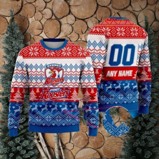 Sydney Roosters 3D Christmas Sweater 2023 Custom Number And Name