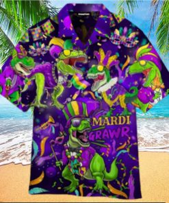 T Rex Dinosaur Mardi Gras Fat Tuesday Carnival Hawaiian Shirt