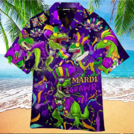 T Rex Dinosaur Mardi Gras Fat Tuesday Carnival Hawaiian Shirt