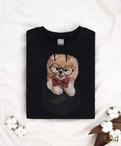 T Shirt Cream Pomeranian Nerd Glass Bow Tie Pocket Dog