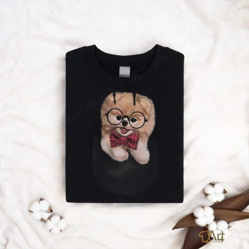 T Shirt Cream Pomeranian Nerd Glass Bow Tie Pocket Dog