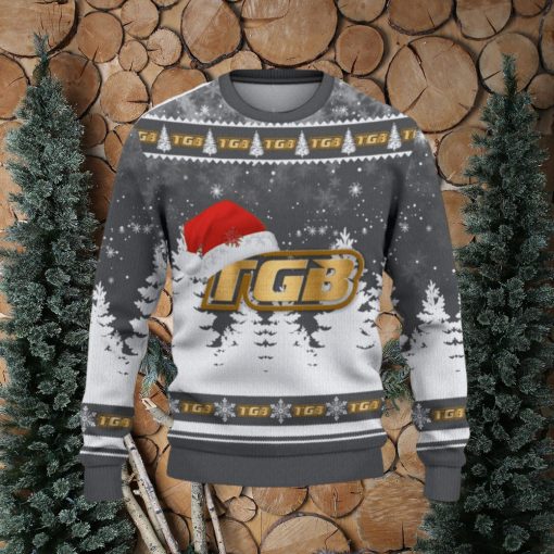 TGB Logo Wearing Santa Hat Trending Christmas Gift AOP Ugly Christmas Sweater Men Women Winter Gift