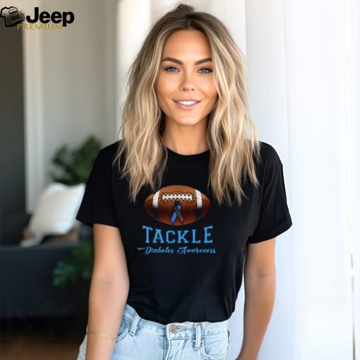 Tackle Diabetes Awareness American Football Blue Ribbon Tshirt