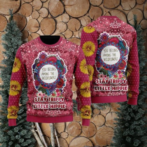 Tacky Retro Xmas Threads Stay Trippy Little Hippie Ugly Christmas Sweater For Men and Women