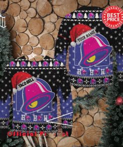 Taco Bell Logo Santa Hat Pine Tree Snowflake Custom Name Ugly Christmas Sweater