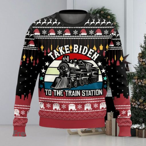 Take Biden To the Train Station Ugly Christmas Sweater 2023 Christmas Gift For Men And Women