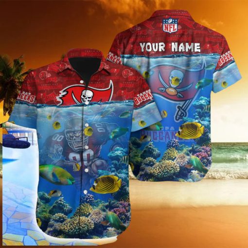 Tampa Bay Buccaneers NFL Ocean Beach Coral Fish 3D Hawaiian Shirt For Fans Gift Custom Name