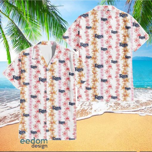 Tampa Bay Rays Pink Hibiscus Yellow Pink Orchid White Background 3D Hawaiian Shirt Gift For Fans