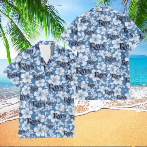 Tampa Bay Rays White Hibiscus Light Blue Texture Background 3D Hawaiian Shirt Gift For Fans