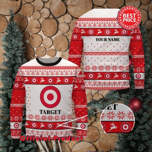 Target Custom Name White Design Logo Reindeer Ugly Christmas Sweater