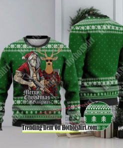 Tattooed Santa And Reindeer Green Ugly Christmas Sweater