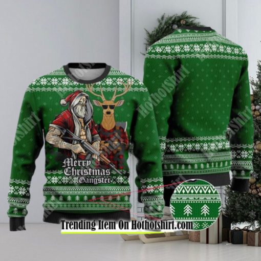 Tattooed Santa And Reindeer Green Ugly Christmas Sweater