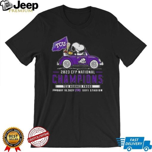 Tcu horned frogs snoopy and Woodstock driving car 2023 cfp national champions shirt