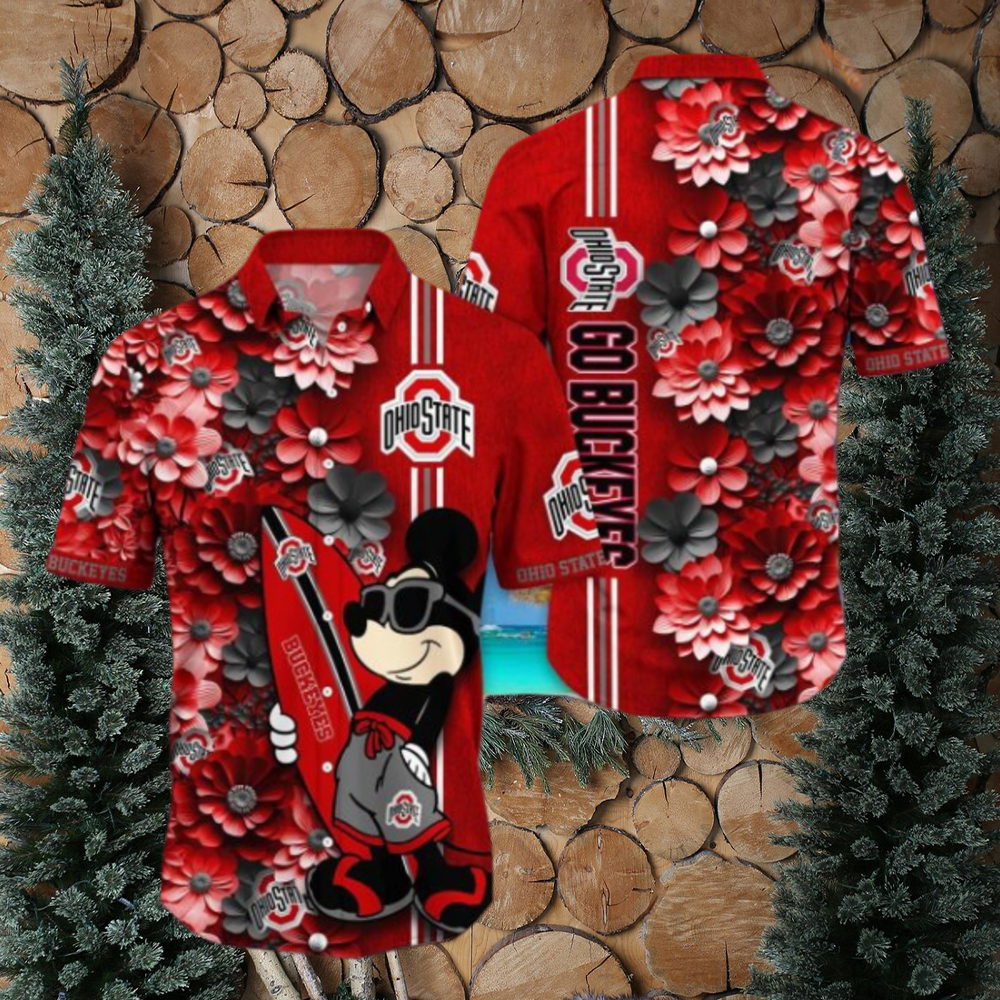 NCAA Ohio State Buckeyes Flower Button Up Hawaiian Shirt 3D Shirt