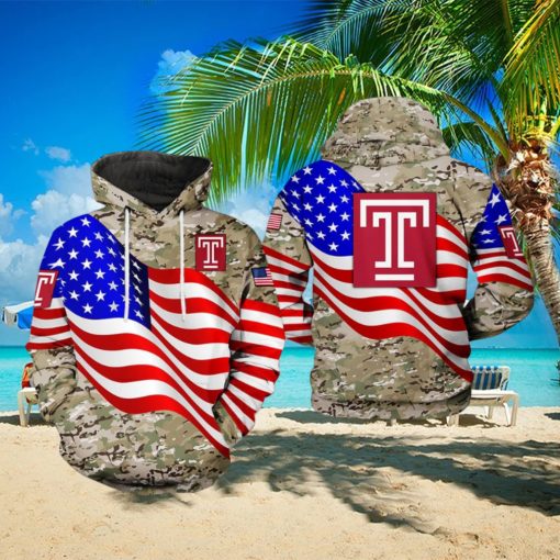 Temple Owls NCAA US Flag Camo Veteran 3D Printed Hoodie