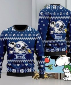 Tennessee Titans Cute The Snoopy Show Football Helmet Ugly Christmas Sweater Snowdrift