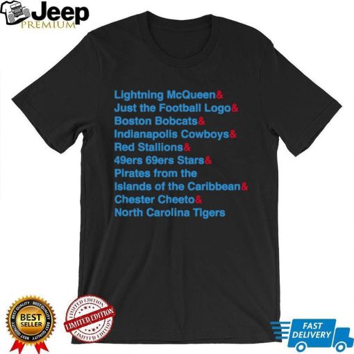 Tennessee Titans Lightning McQueen and just the football logo and Boston Bobcats and Indianapolis Cowboys and Red Stallions 2023 shirt