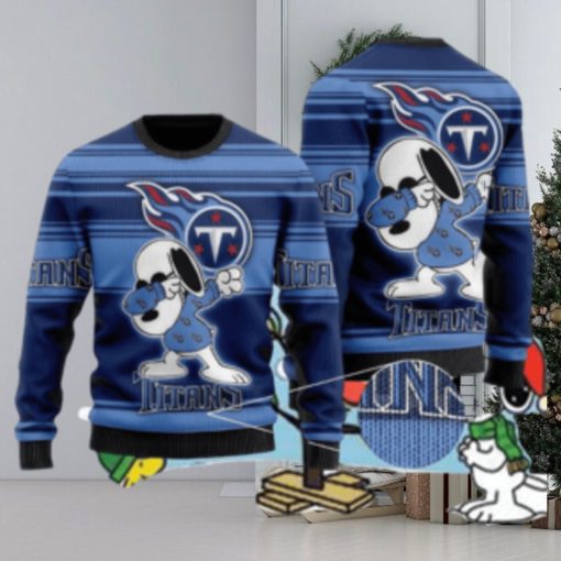 Tennessee Titans Snoopy Funny Knitted Christmas Sweater AOP Snowplow