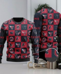 Texans Logo Checkered Flannel Design Knitted Ugly Christmas Sweater