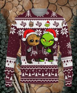 Texas AM Aggies Baby Groot And Grinch Best Friends Football American Knitted Christmas Sweater Gift Holidays
