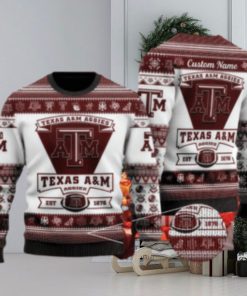 Texas AM Aggies Football Team Logo Ugly Christmas 3D Sweater Wintertime Custom Name