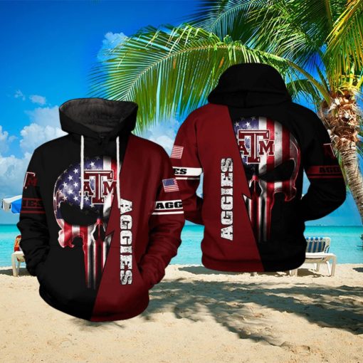 Texas A&M Aggies NCAA US Flag Skull 3D Printed Hoodie