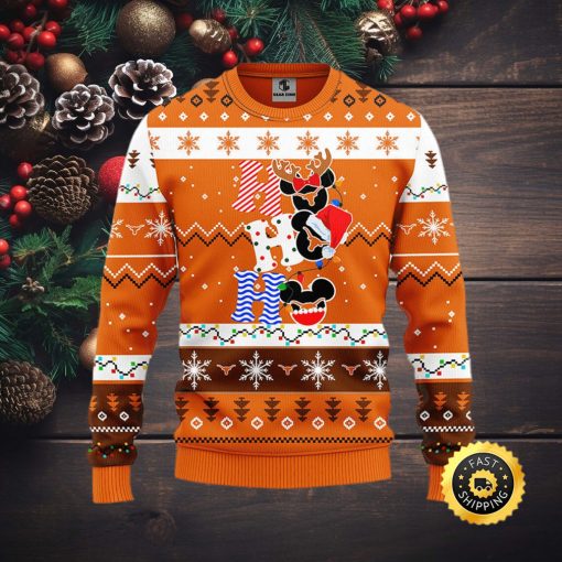 Texas Longhorns Hohoho Mickey Christmas Ugly Sweater