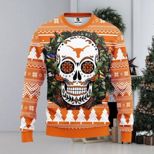 Texas Longhorns Skull Flower Ugly Christmas Ugly Sweater