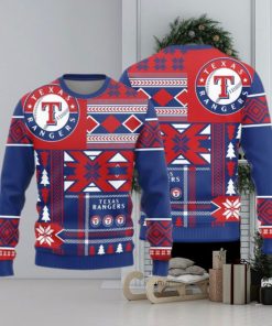 Texas Rangers Logo Knitted Snowflakes Pattern Ugly Christmas Sweater