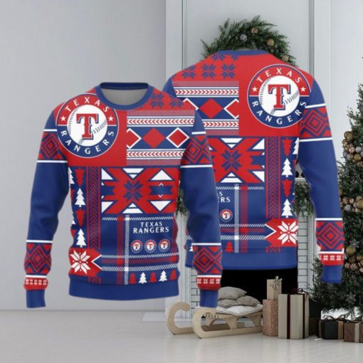 Texas Rangers Logo Knitted Snowflakes Pattern Ugly Christmas Sweater