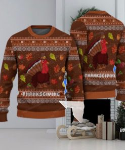 Thank Giving Leaf Turkey Chicken Pattern Ugly Xmas Sweater