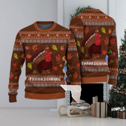 Thank Giving Leaf Turkey Chicken Pattern Ugly Xmas Sweater