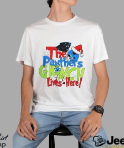 The Carolina Panthers football Grinch lives here Merry Christmas shirt