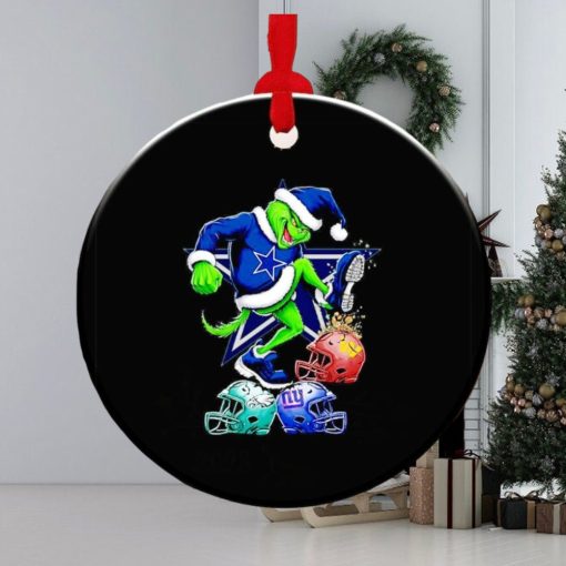 The Dallas Cowboys Santa Grinch trample down Commanders Giants and Eagles helmet ornament