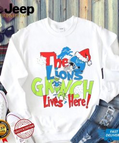 The Detroit Lions x Santa Grinch Lives Here Christmas shirt