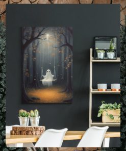 The Ghost Playing On The Swing Canvas Prints Wall Art Dark Ghost Halloween Poster Gift Gallery Wrapped Canvas Prints