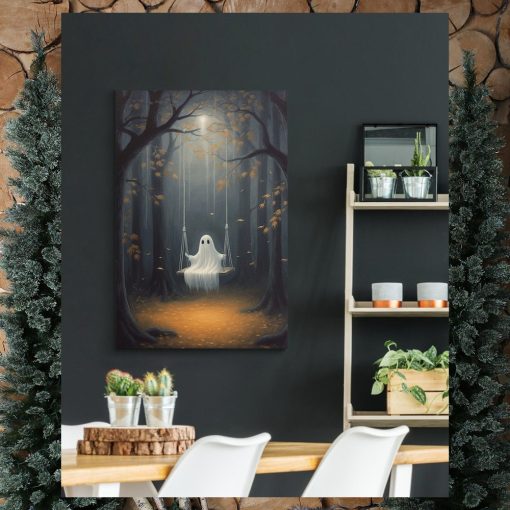 The Ghost Playing On The Swing Canvas Prints Wall Art   Dark Ghost Halloween Poster Gift Gallery Wrapped Canvas Prints