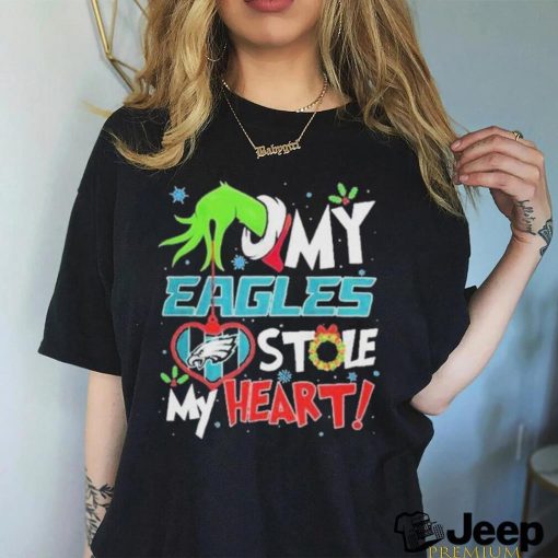 The Grinch Hand Hold Philadelphia Football Stole My Heart Christmas Shirt