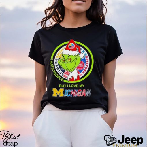 The Grinch I Hate People But I Love My Michigan Sports Teams Logo Tee Shirt