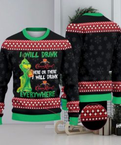 The Grinch I Will Drink CrownRoyal Here Or There I Will Drink CrownRoyal Everywhere Christmas Ugly Sweater