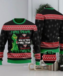 The Grinch I Will Drink Here Or There I Will Drink Smirnoff Vodka Everywhere 3D Ugly Christmas Sweater Men And Women Christmas Gift